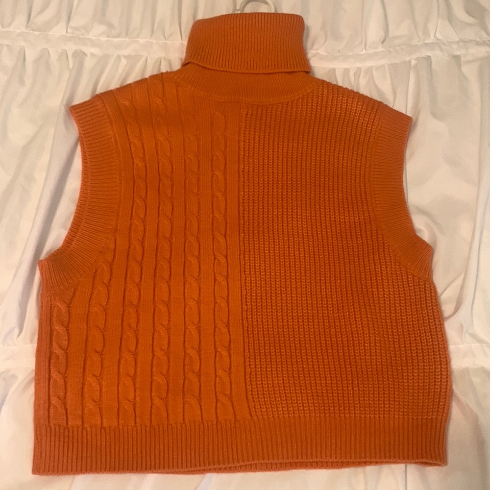 Small Orange Turtleneck Sleeveless Sweater